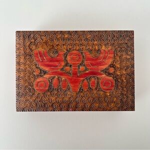 Vintage Hand Carved Solid Wood Jewelry Trinket Box Made in Poland Doves Love